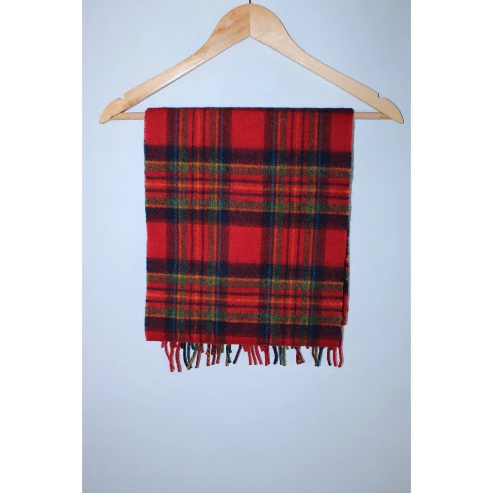 NWT John Hanly Men's One Size 100% Lambswool Plaid Scarf
